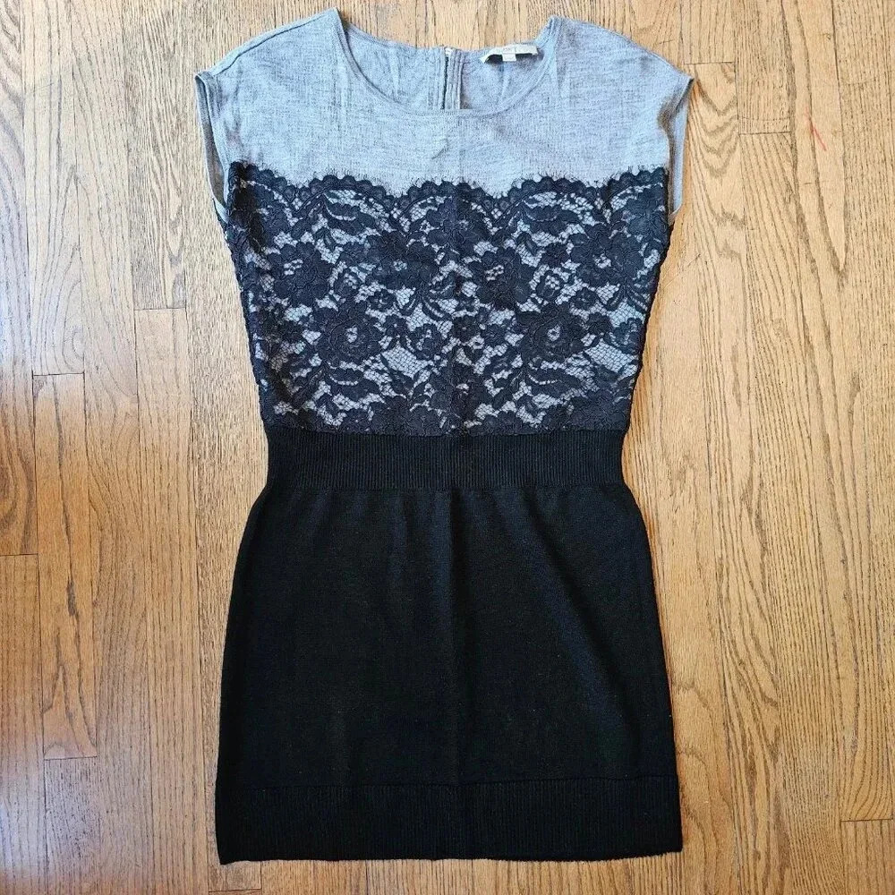 LOFT Gray and Black Lace Mini Dress